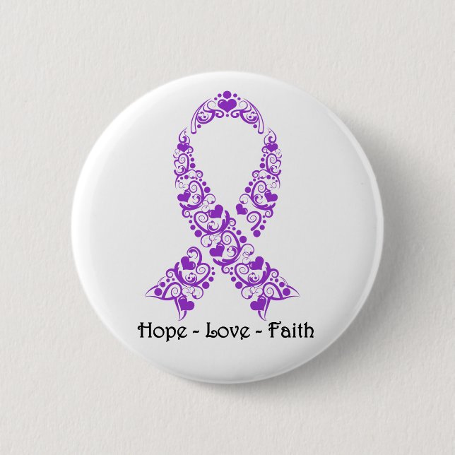 Hope Purple Awareness Ribbon Pinback Button (Front)