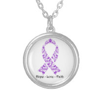 Hope Purple Awareness Ribbon Silver Plated Necklace