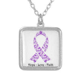 Hope Purple Awareness Ribbon Silver Plated Necklace