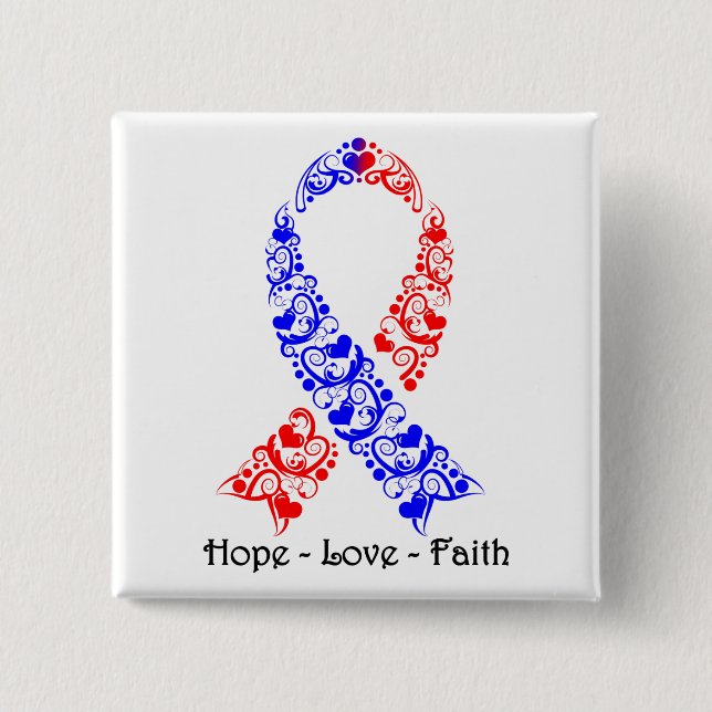 Hope Red and Blue Awareness Ribbon Button (Front)