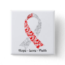 Hope Red and White Awareness Ribbon Button