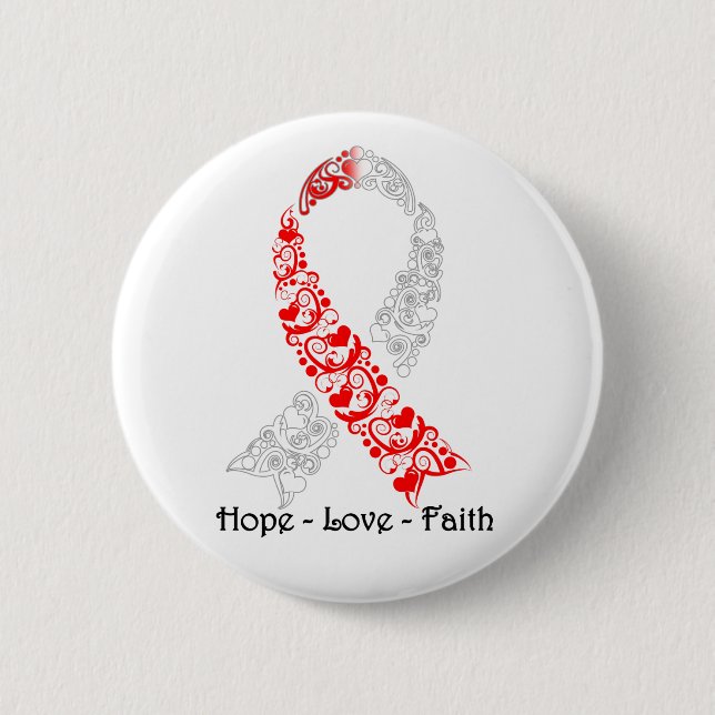Hope Red and White Awareness Ribbon Button (Front)