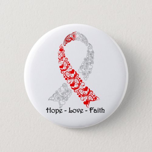 Hope Red and White Awareness Ribbon Button