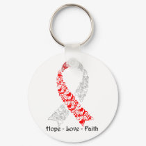 Hope Red and White Awareness Ribbon Keychain