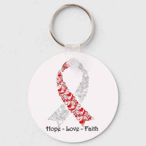 Hope Red and White Awareness Ribbon Keychain
