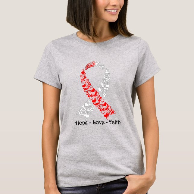 Hope Red and White Awareness Ribbon Oral Cancer T-Shirt (Front)