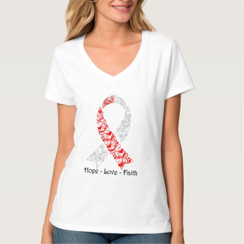 Hope Red and White Awareness Ribbon Oral Cancer T_Shirt