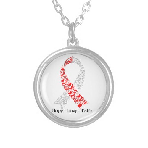 Hope Red and White Awareness Ribbon Silver Plated Necklace