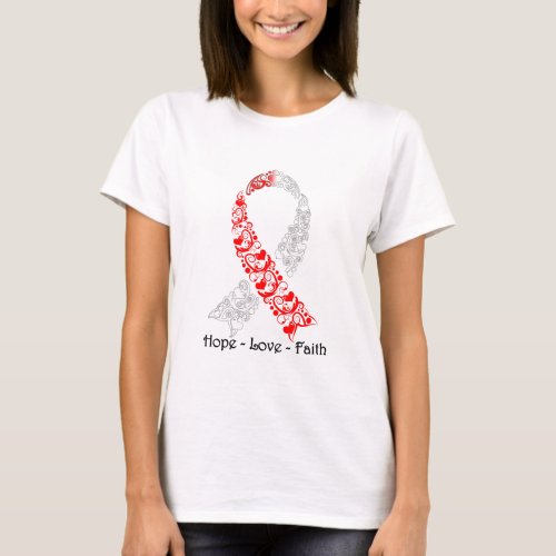 Hope Red and White Awareness Ribbon T_Shirt