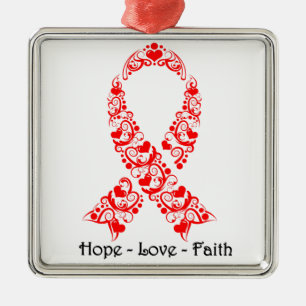 Hope Red Awareness Ribbon Metal Ornament