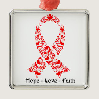Hope Red Awareness Ribbon Metal Ornament
