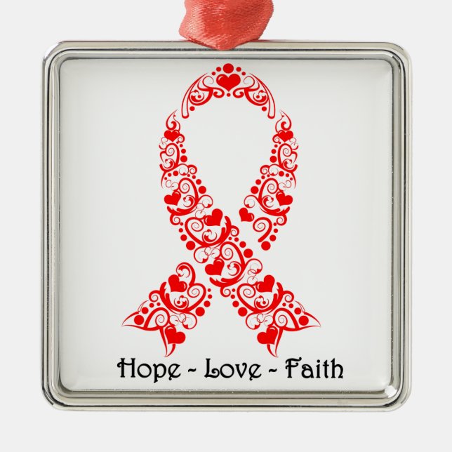 Hope Red Awareness Ribbon Metal Ornament (Front)