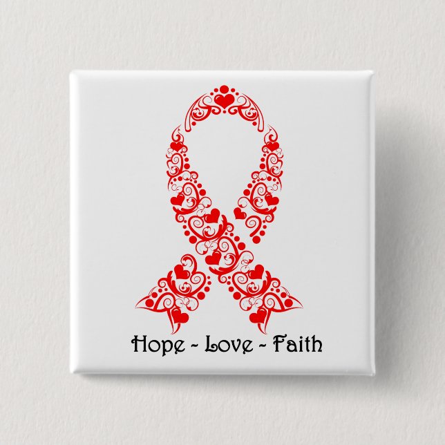 Hope Red Awareness Ribbon Pinback Button (Front)