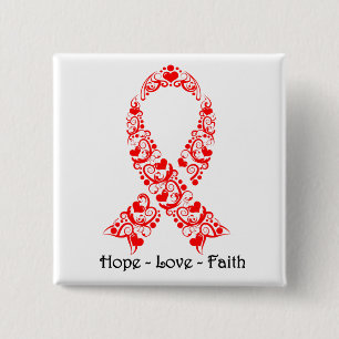 Hope Red Awareness Ribbon Pinback Button