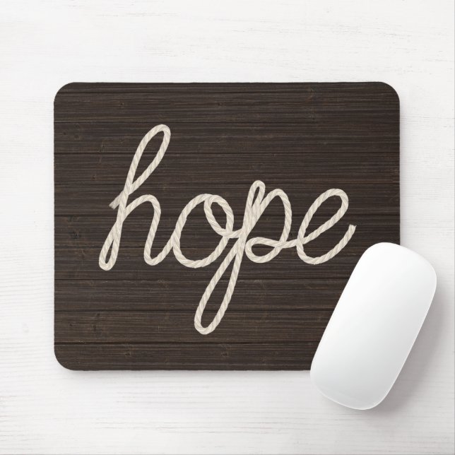 Hope Rope Text On Dark Wood Mouse Pad (With Mouse)