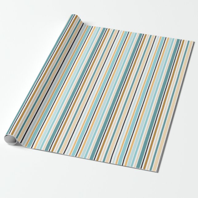 Hope Stripe Gold Turquoise Wrapping Paper (Unrolled)