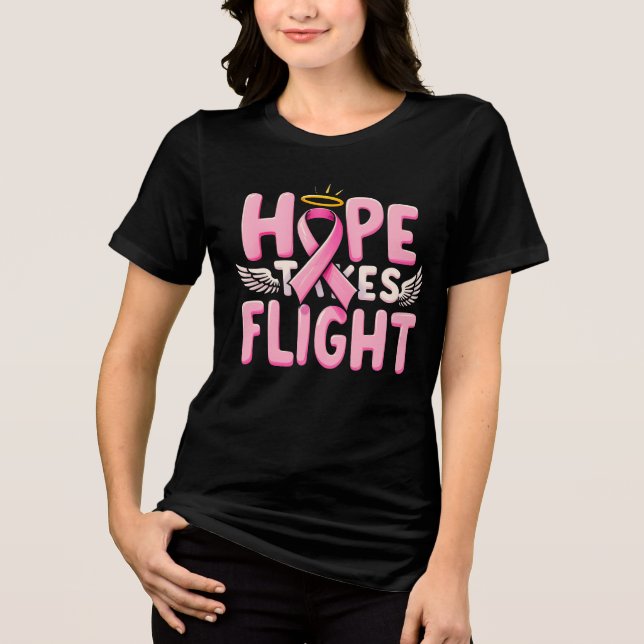 Hope Takes Flight - Pink Ribbon Breast Cancer Tri-Blend Shirt (Front)