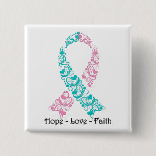 Hope Teal and Pink Awareness Ribbon Button