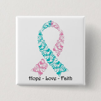 Hope Teal and Pink Awareness Ribbon Button