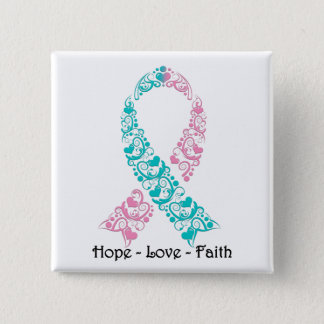Hope Teal and Pink Awareness Ribbon Button