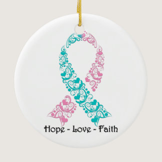 Hope Teal and Pink Awareness Ribbon Ceramic Ornament
