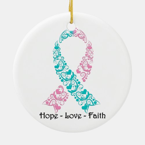 Hope Teal and Pink Awareness Ribbon Ceramic Ornament