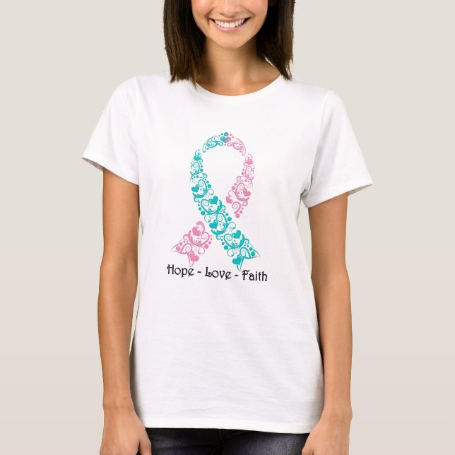 Hope Teal and Pink Awareness Ribbon T-Shirt (Front)