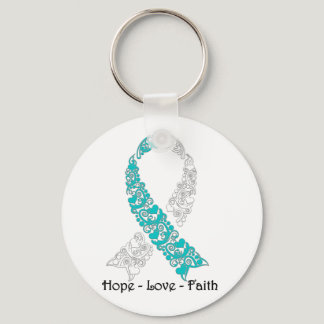Hope Teal and White Hope Love Faith Keychain