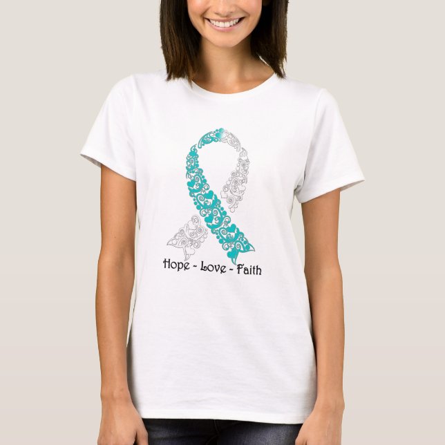 Hope Teal and White Hope Love Faith T-Shirt (Front)