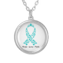 Hope Teal Awareness Ribbon Silver Plated Necklace