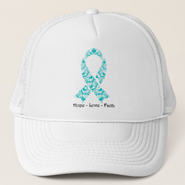 Hope Teal Awareness Ribbon Trucker Hat (Front)