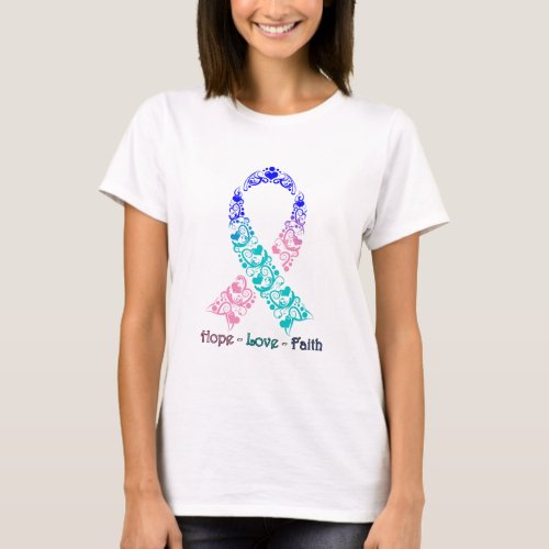 Hope Teal Pink Blue Awareness Ribbon T_Shirt