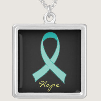 Hope Teal Ribbon Necklace