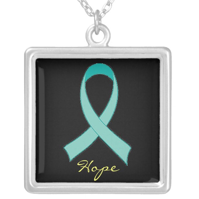 Hope Teal Ribbon Necklace (Front)
