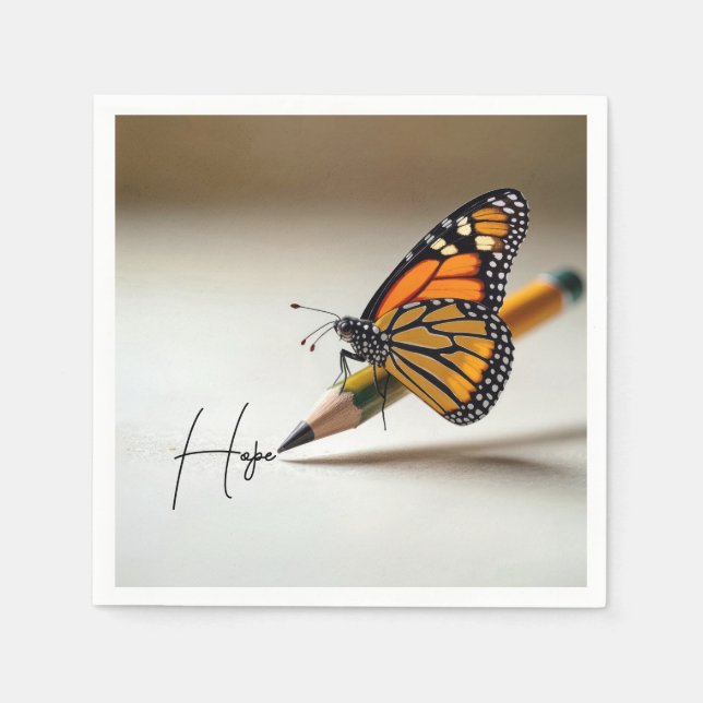 Hope Text and Monarch Butterfly On a Pencil Napkins (Front)