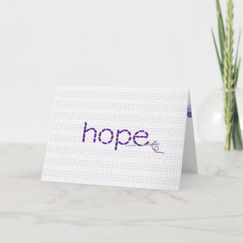 Hope text in purple stitch on lace eyelet card