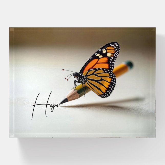 Hope Text With Monarch Butterfly On a Pencil Paperweight (Front)