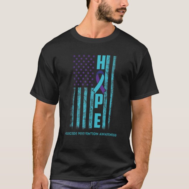 Hope Usa Flag Suicide Awareness  Ribbon Mental Hea T-Shirt (Front)