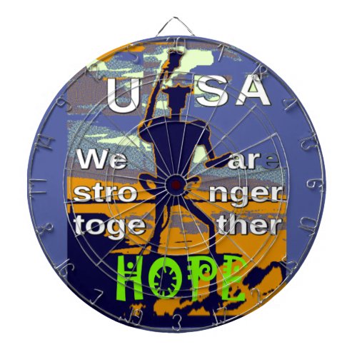 Hope USA We are Stronger Together Inspirational  Dartboard With Darts