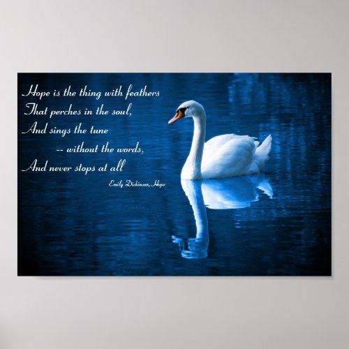 Hope White Swan on Blue Waters Poster