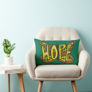 Hope Word Art Green Butterfly Accent Throw Pillows