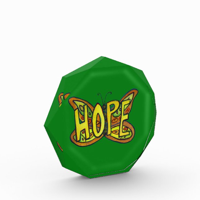 Hope Word Art Green Butterfly Paperweight Award (Left)