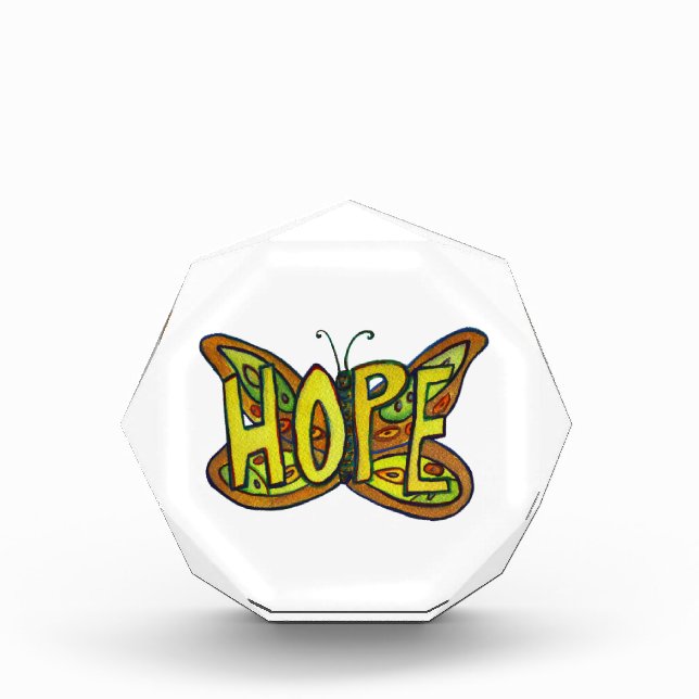 Hope Word Art Green Butterfly Paperweight Award (Front)