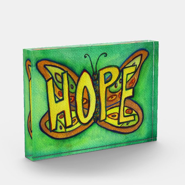 Hope Word Art Green Butterfly Paperweight Awards (Left)