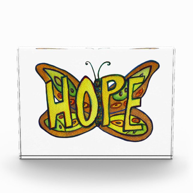 Hope Word Art Green Butterfly Paperweight Awards (Front)
