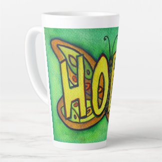 Hope Word Art Green Butterfly Wing Cup Latte Mug