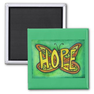 Hope Word Art Green Butterfly Wing Fridge Magnet
