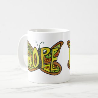 Hope Word Art Green Butterfly Wings Coffee Cup