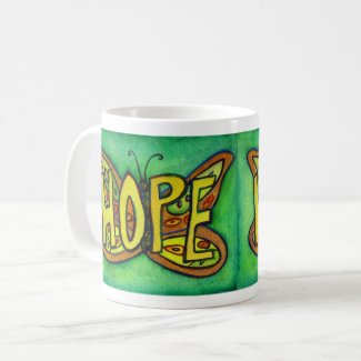 Hope Word Art Green Butterfly Wings Coffee Mug