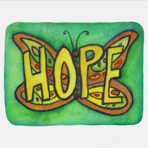 Hope Word Art Green Butterfly Wings Soft Blanket
